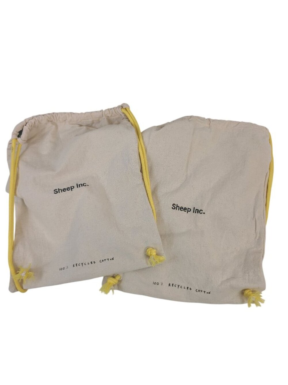 Sheep Inc. Recycled Cotton Drawstring Bags With Yellow Cord Handles Set Of 2